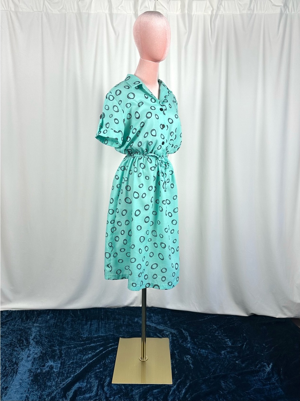 Vintage David Bradley Mint Abstract Polka Dot Print Shirt Dress M/L - Picture 4 of 16